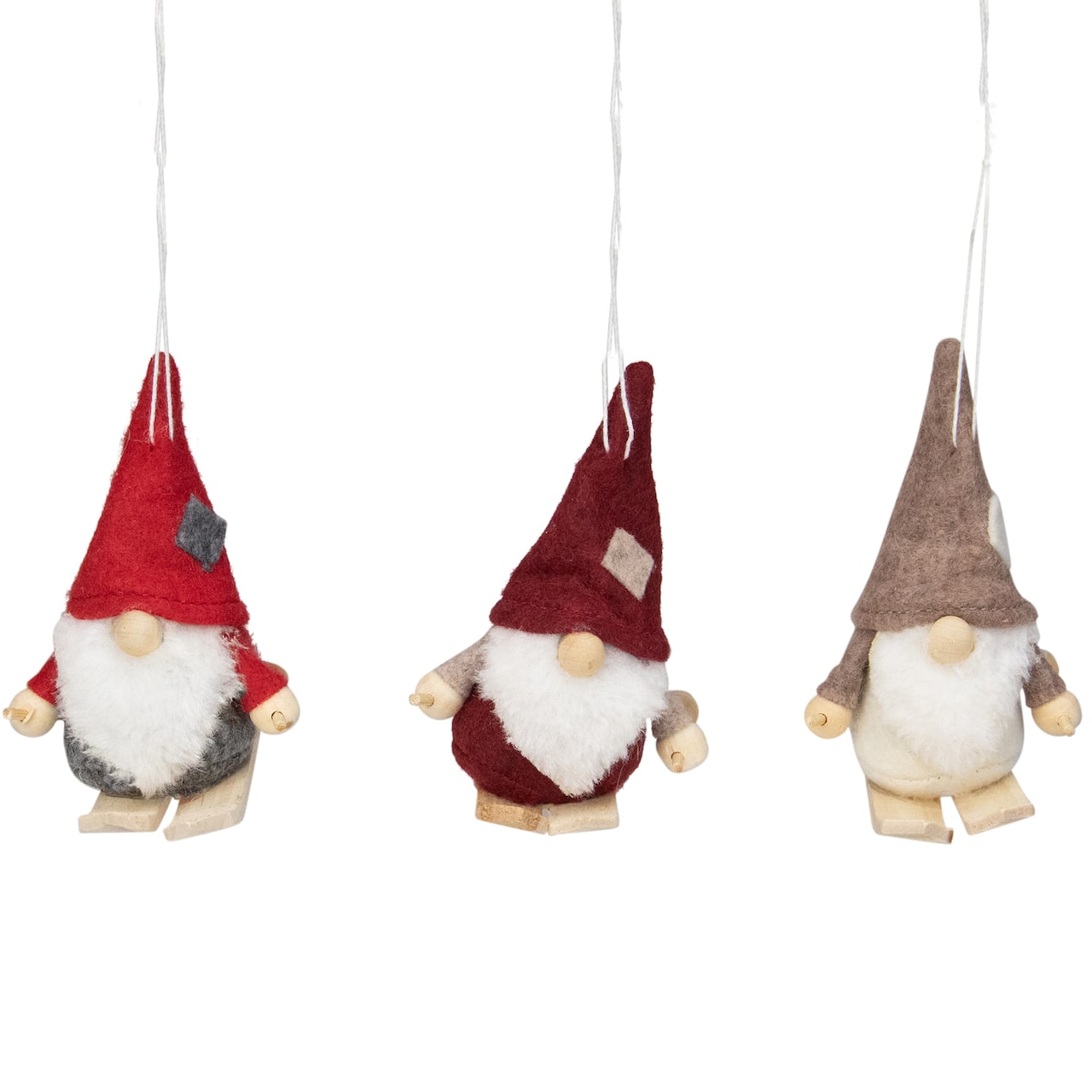 4" Red & Gray Skiing Gnome Christmas Ornament Set